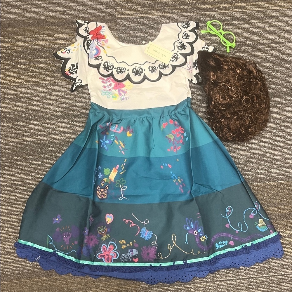 Disney Encanto Mirabel Costume Dress by Trish Scully W/ Wig & glasses Sz 10